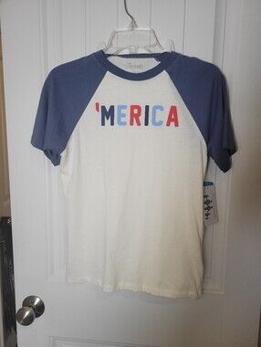'Merica Raglan Youth Short Sleeve Shirt - White with Blue Sleeves